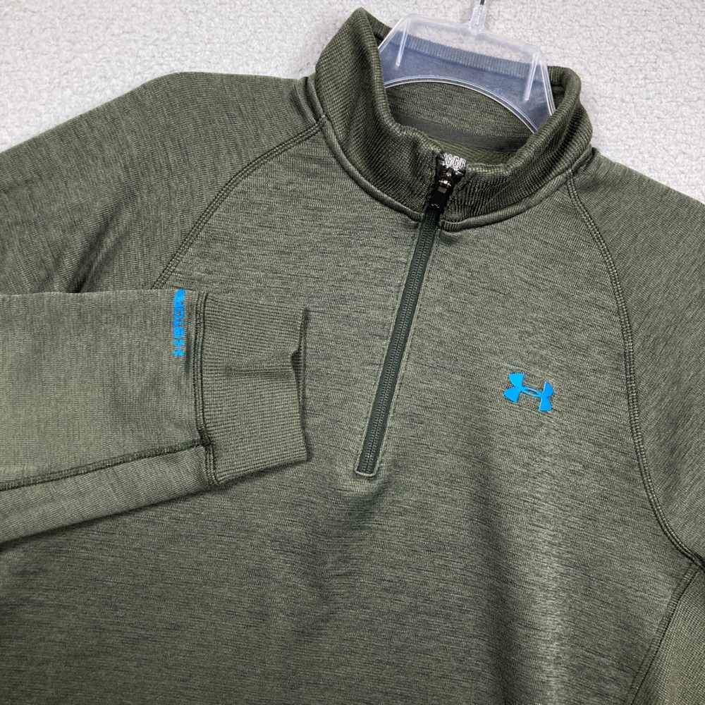 Under Armour ColdGear Quarter Zip Mens Large Olive Green Blue Logo Pullover